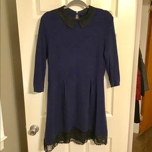 ASOS Navy and Black Lace-trim A-Line Dress